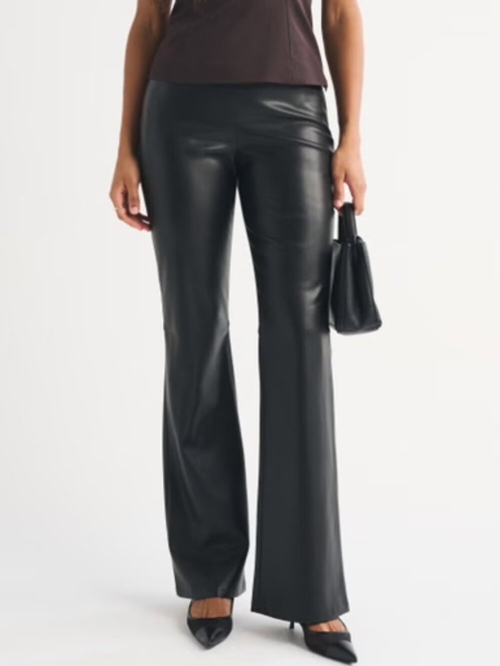 NEW NWT! ABERCROMBIE & FITCH VEGAN LEATHER SPLIT FLARE PANTS HIGH RISE S Short